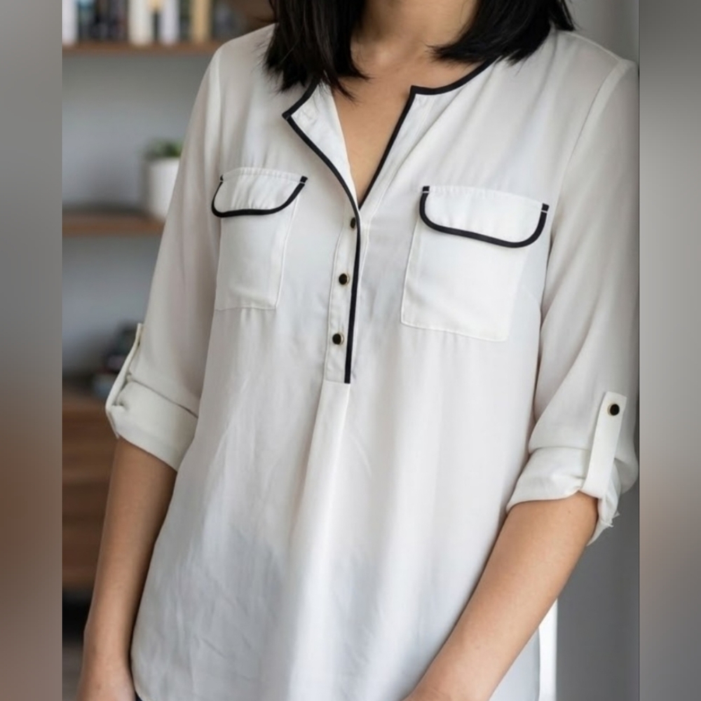 Notations Ivory Blouse with Black Accents